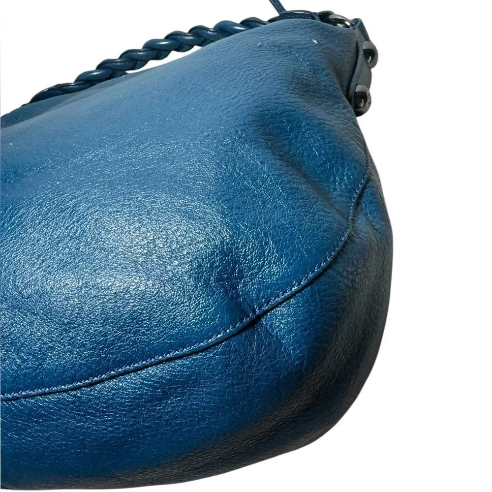 MULBERRY Shiny Blue Petrol Leather Daria Hobo Bag Braided Strap  Auth